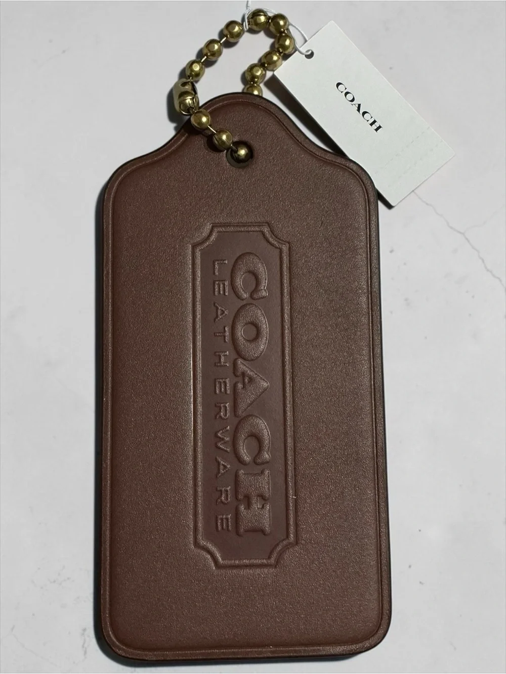 Coach XL Leather Hangtag Dark Brown Bag Charm Keychain NWT - Picture 3 of 4